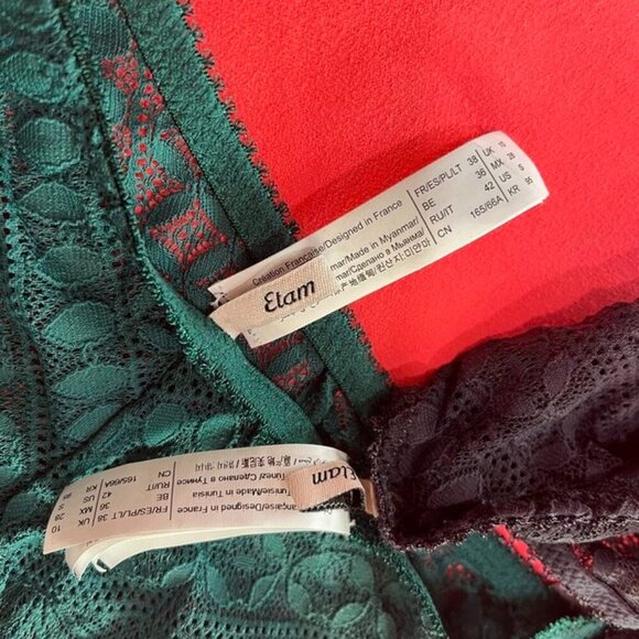 Etam French Lace Thongs Black & Green Size M (2 Pack) - Picture 4 of 7
